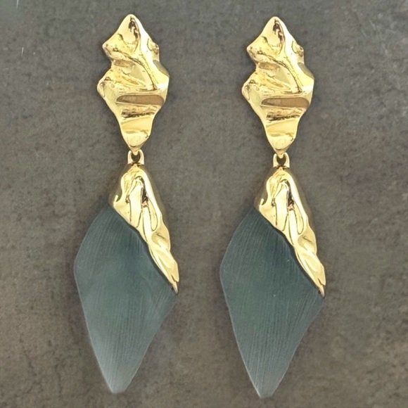 ALEXIS BITTAR • Crumpled Cap Grey Lucite Drop Earrings - Picture 5 of 5